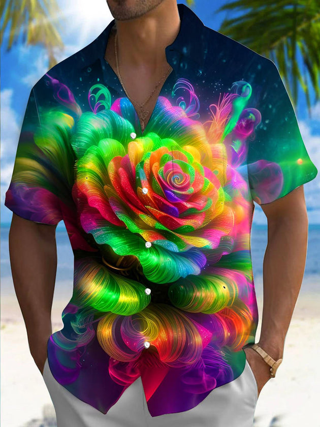 Men's floral print short sleeve pocket shirt front view