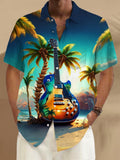 Coconut Tree Guitar Men's Pocket Short Sleeve Shirts