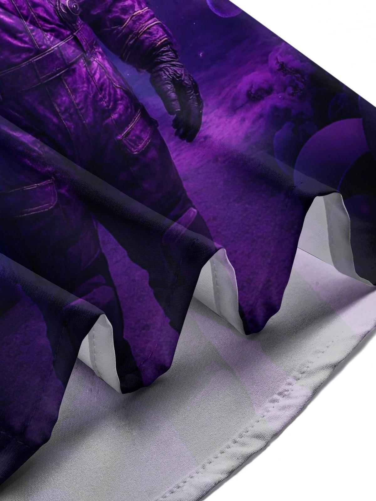 Astronaut Christmas Tree Print Men's Pocket Short Sleeve Shirts