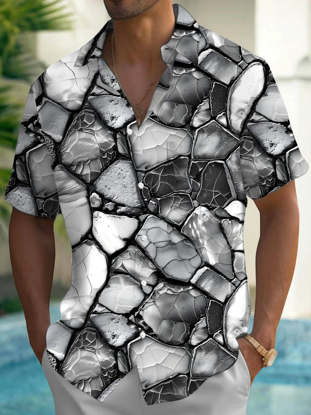Men's geometric pocket short sleeve shirt front view