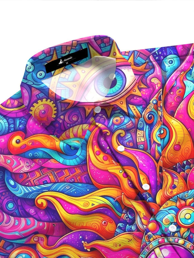 Hippie Psychedelic Colorful Sun Art Women's Short Sleeve Shirts