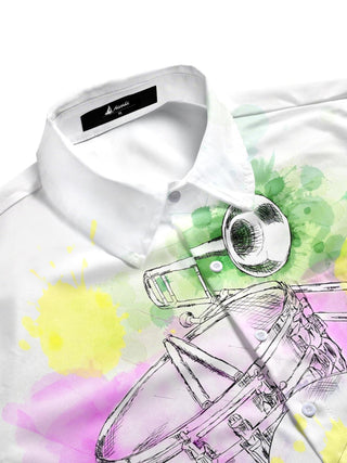 men's guitar print shirt side view