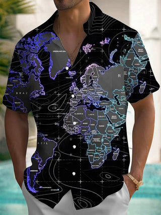 men's travel print shirt back view