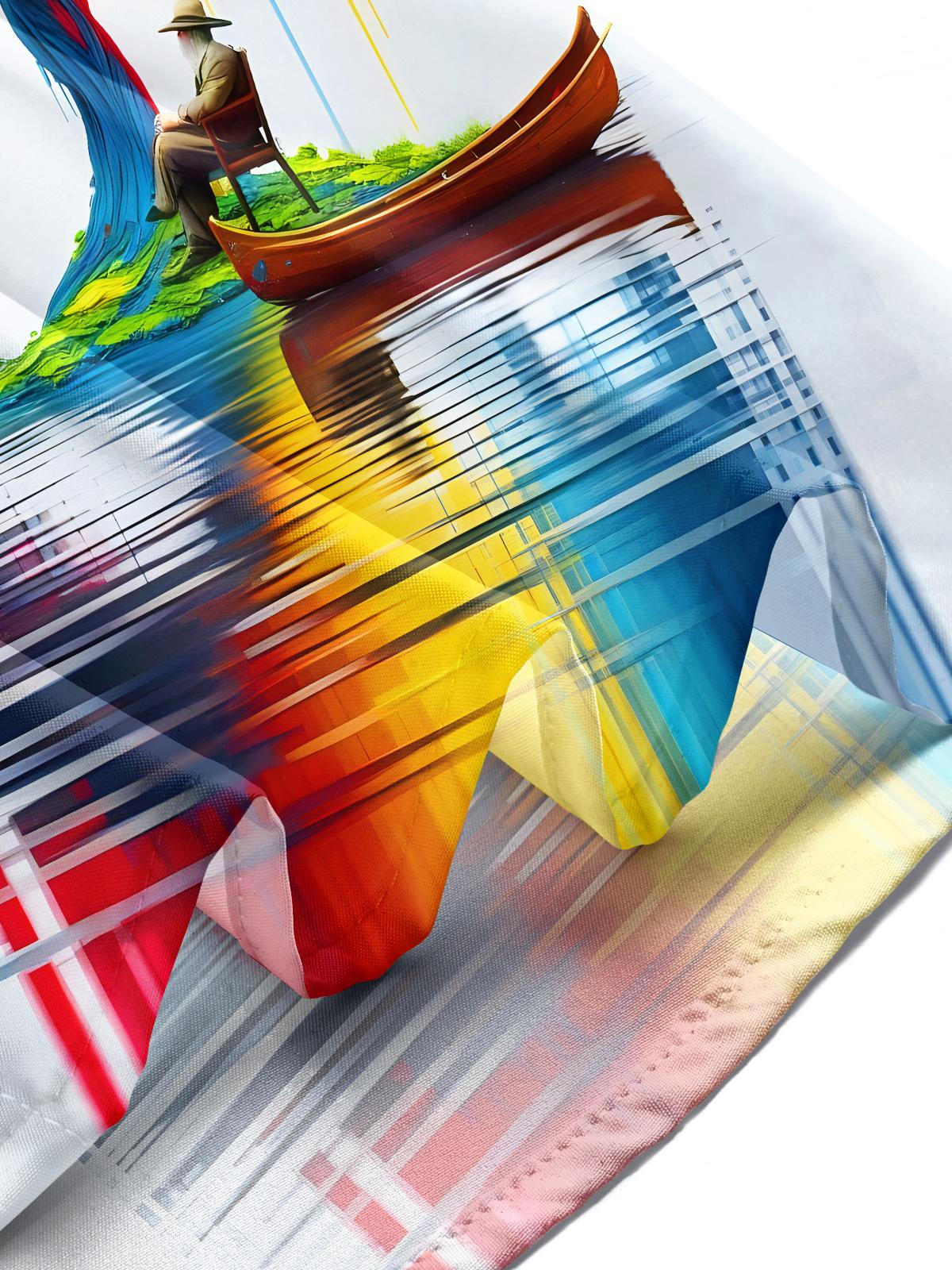 Art Tie Dye Flowing Colorful Tree Boat Men's Pocket Short Sleeve Shirts