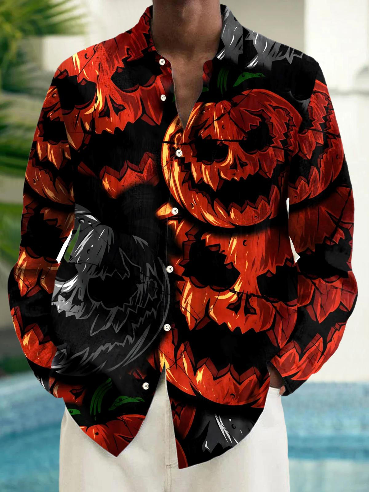 Halloween Men's Pocket Long Sleeve Shirts