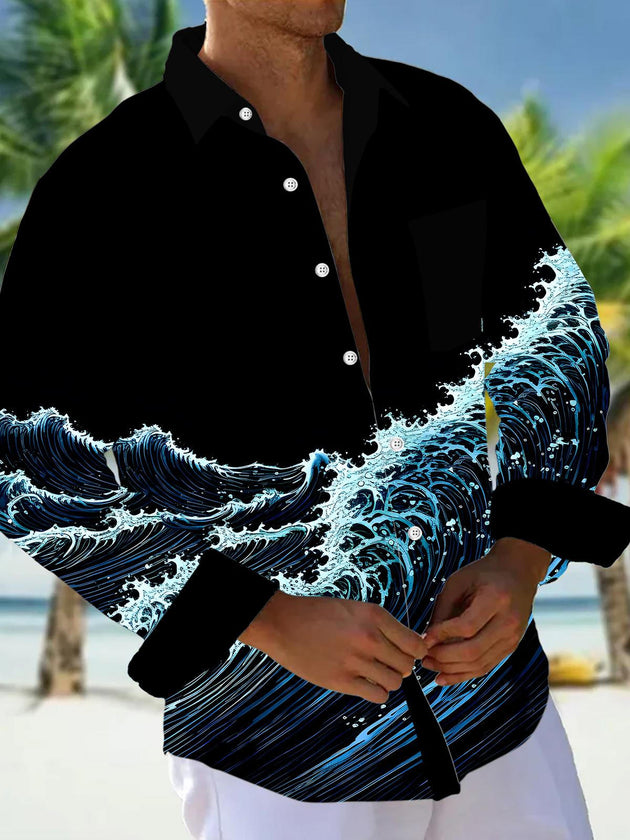 men's wave print shirt front view