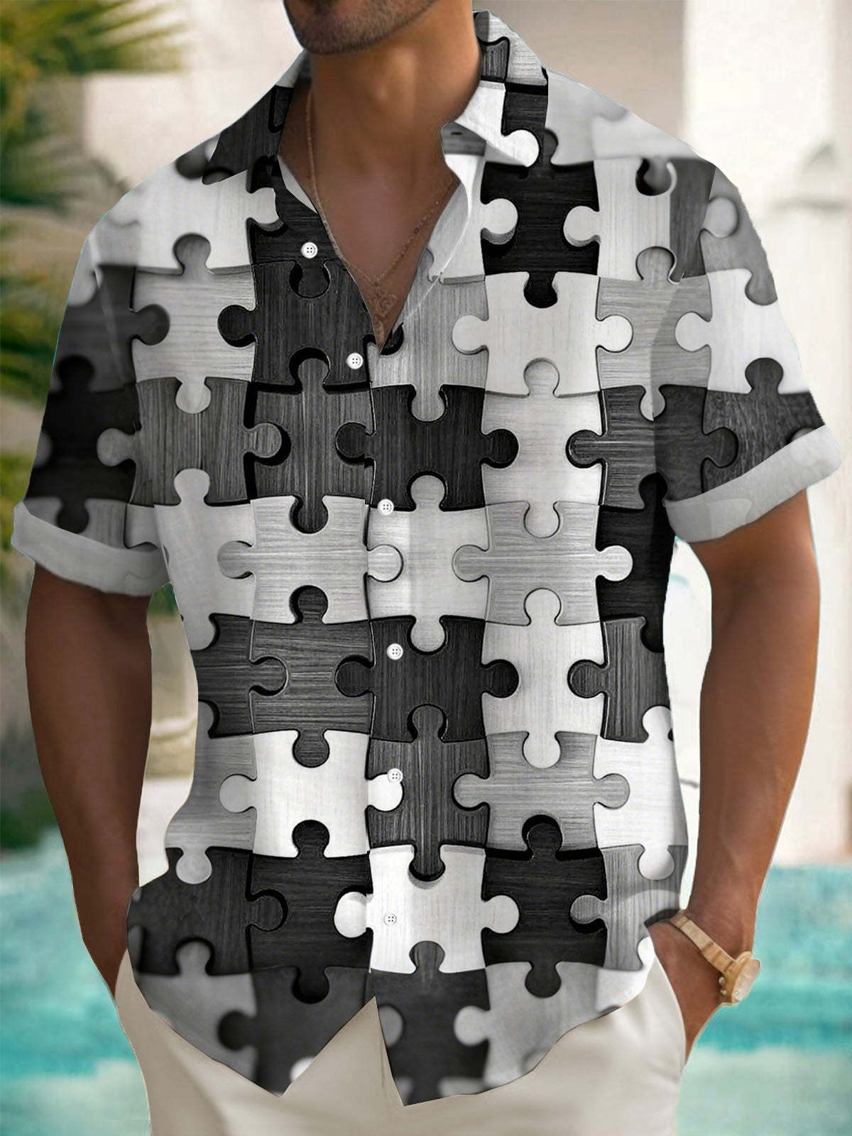 Building Block Print Men's Pocket Short Sleeve Shirts