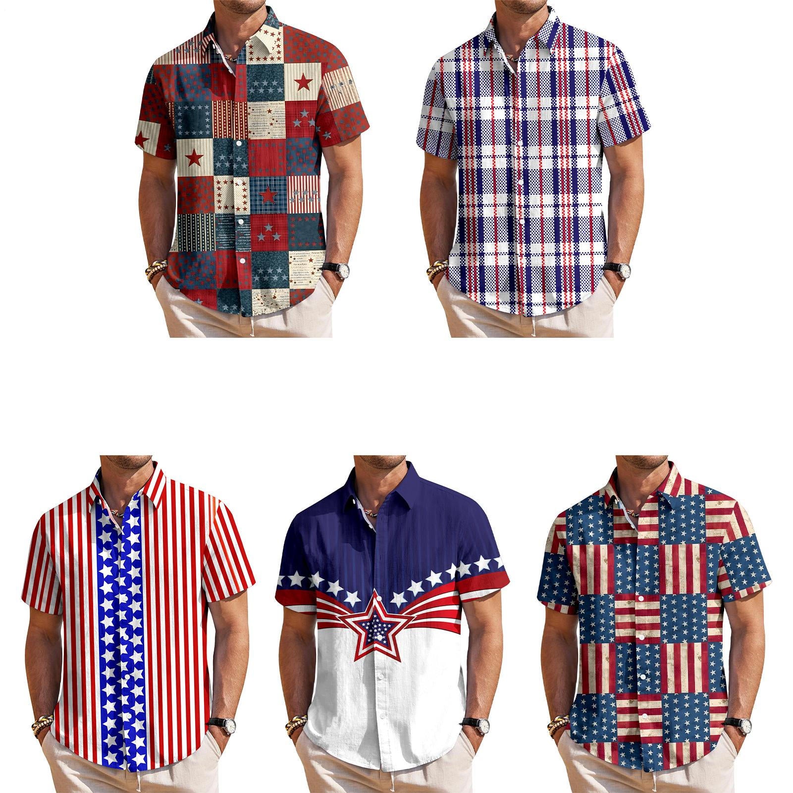 Patriotic Button Down Shirts for Men US Flag Short Sleeve Stars and Stripes Shirts Fashion Tops for Travel noble