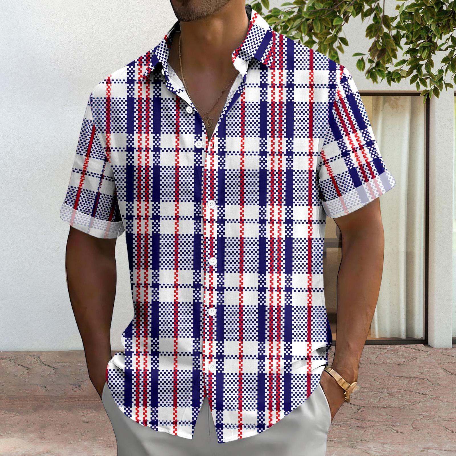 Patriotic Button Down Shirts for Men US Flag Short Sleeve Stars and Stripes Shirts Fashion Tops for Travel noble