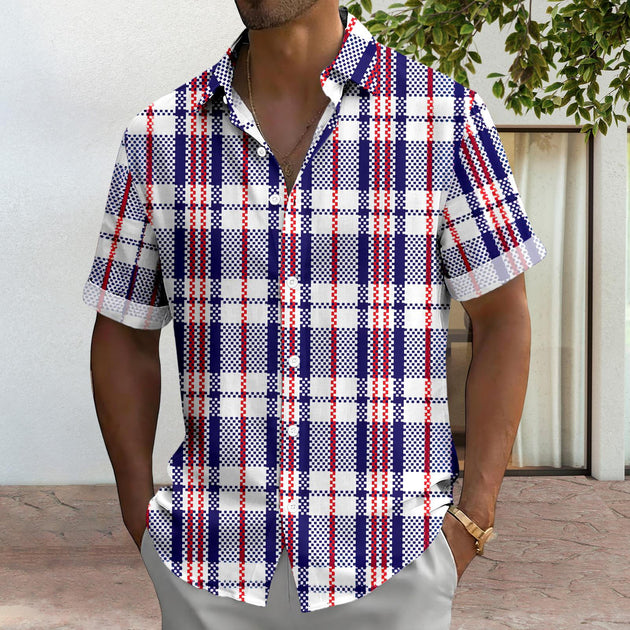 Patriotic Button Down Shirts for Men US Flag Short Sleeve Stars and Stripes Shirts Fashion Tops for Travel noble