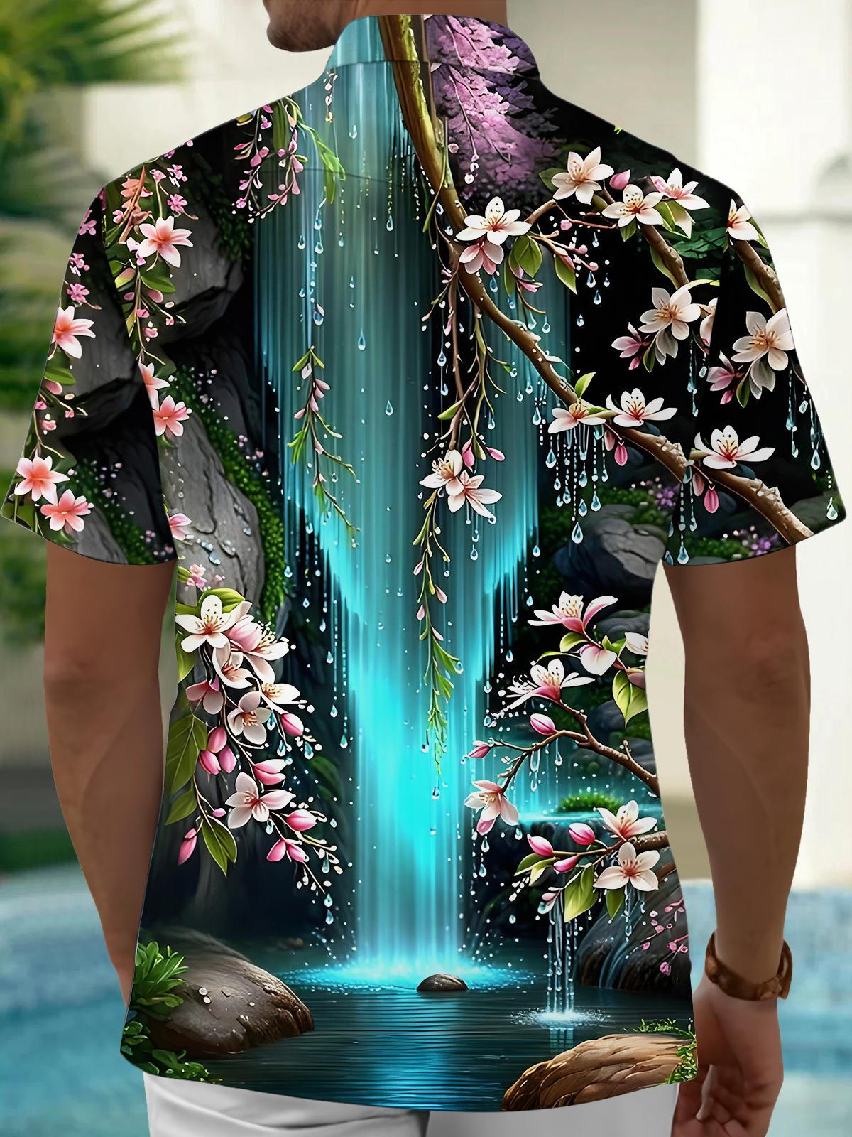 Waterfall Floral Men's Pocket Short Sleeve Shirts