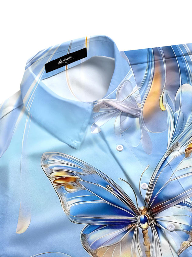 Men's abstract print short sleeve shirt side view