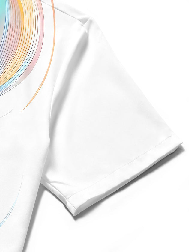 Men's vibrant multicolor butterfly detail short sleeve shirt close-up