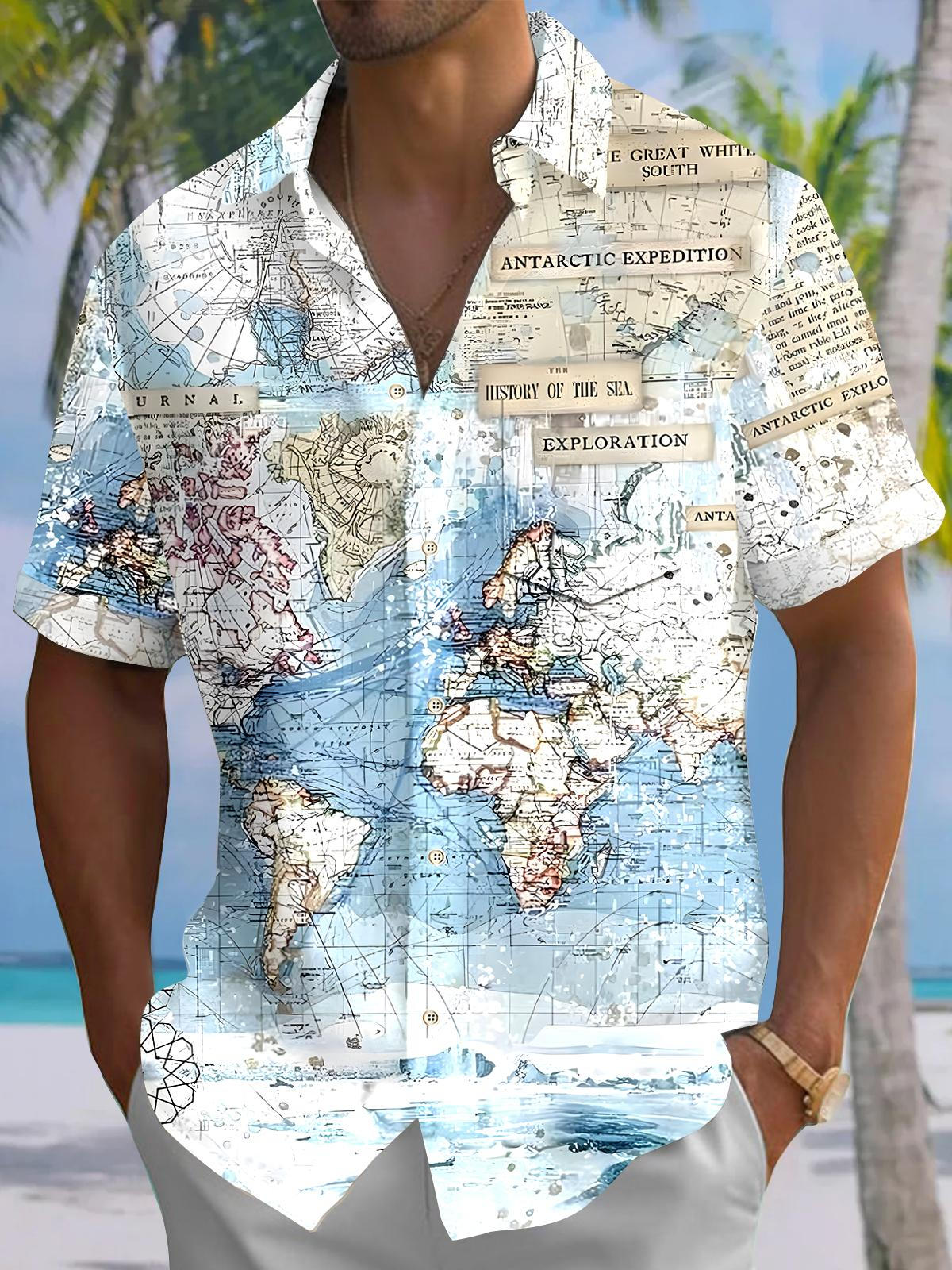 Hawaiian Map Men's Pocket Short Sleeve Shirts