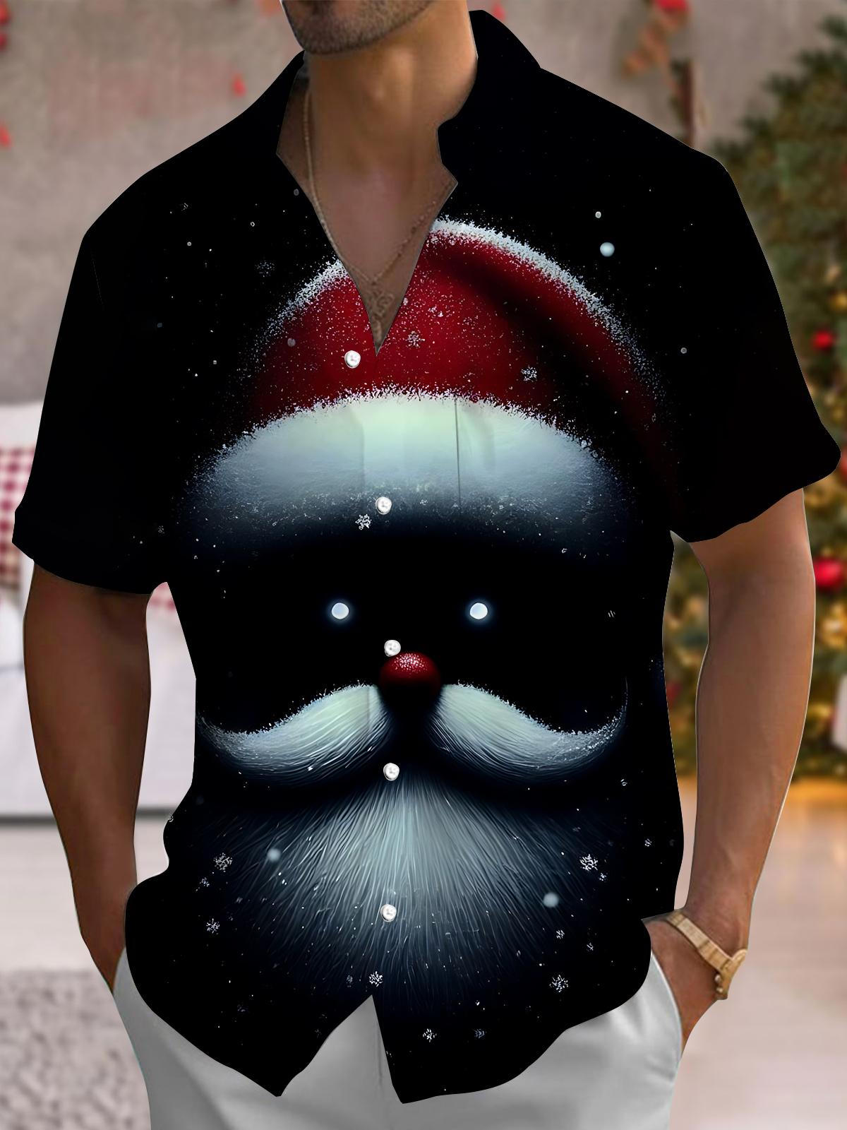 Santa Claus Print Men's Pocket Short Sleeve Shirts