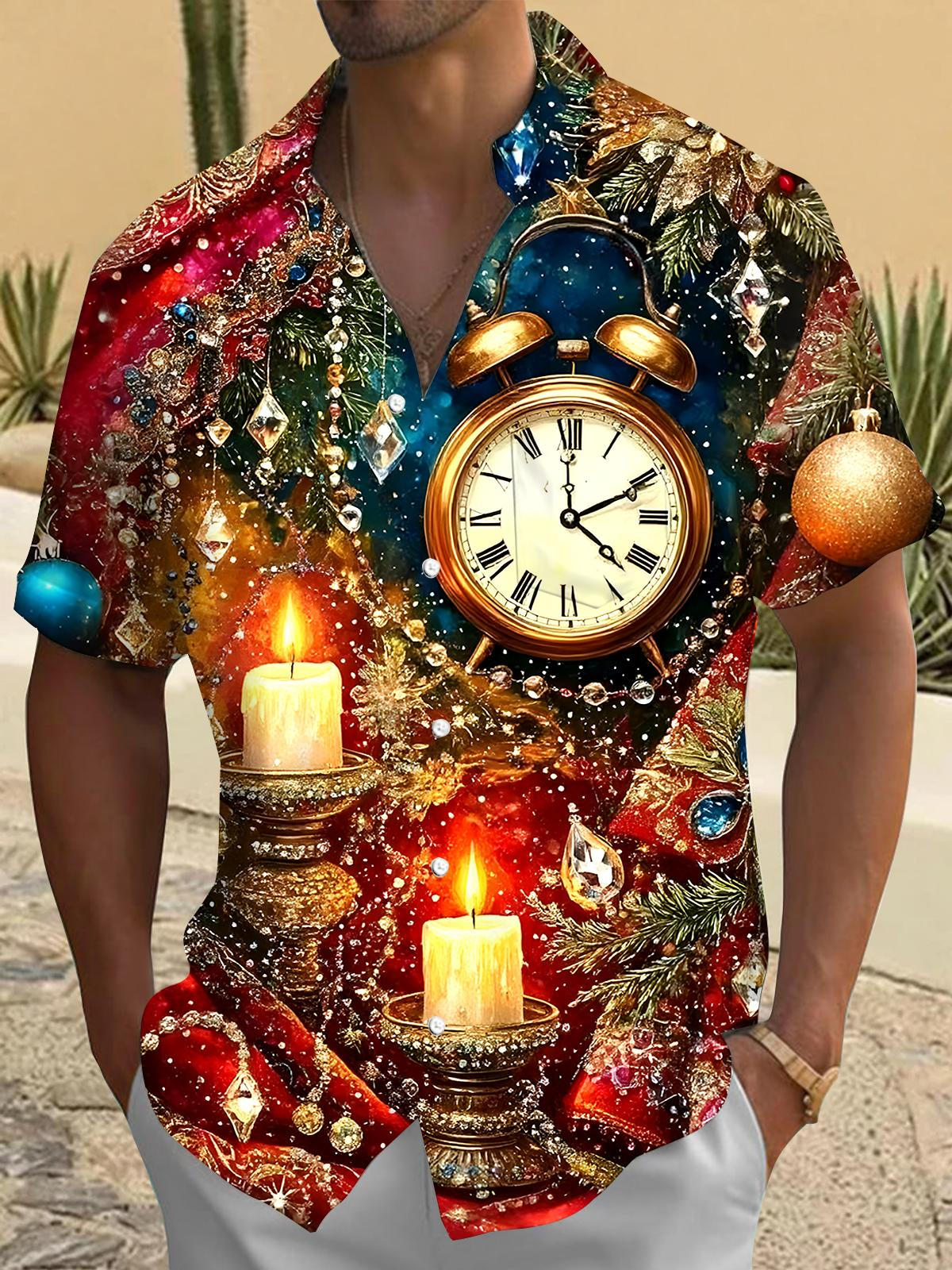 Christmas Clock Men's Pocket Short Sleeve Shirts