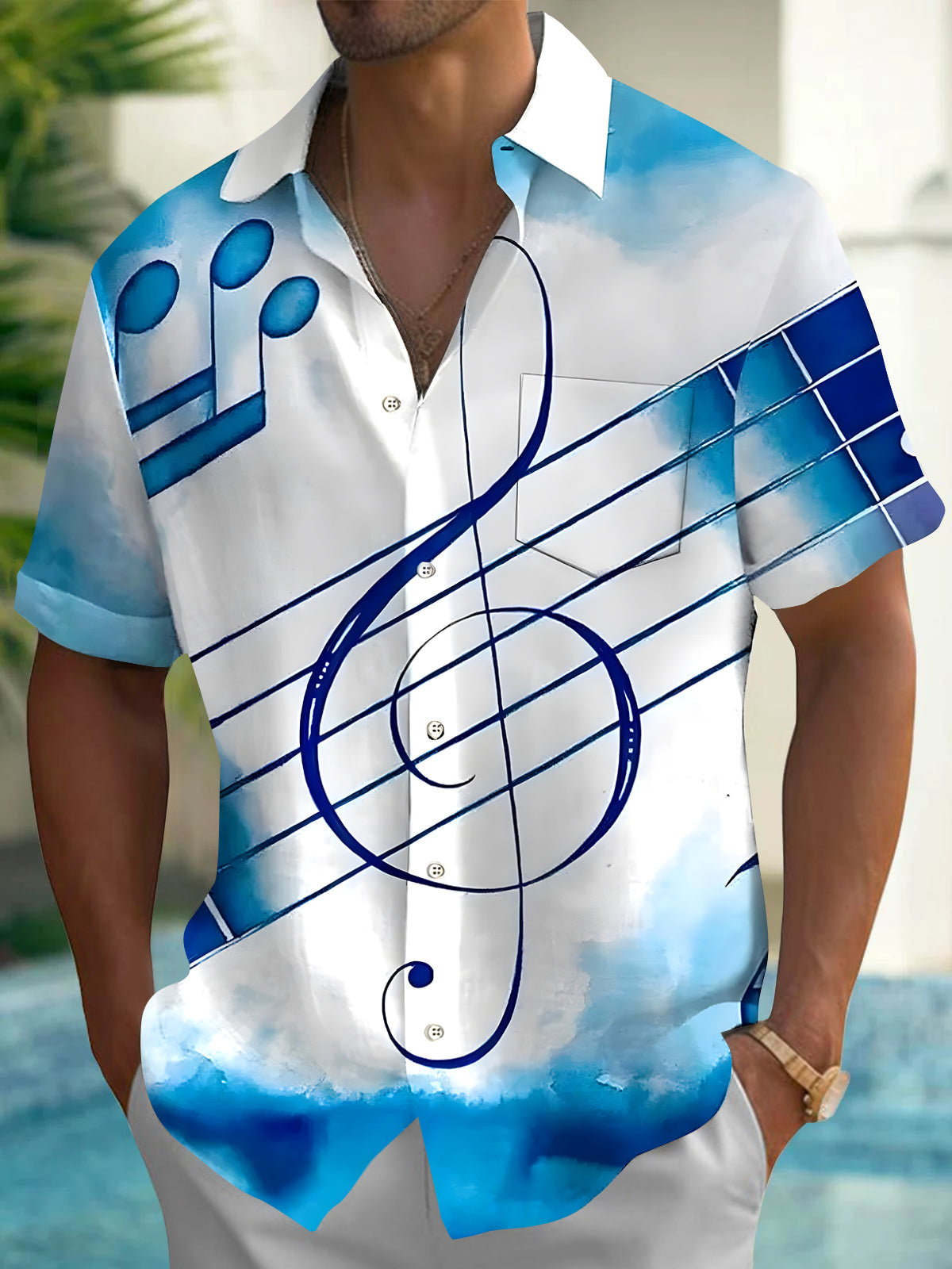 Musical Note Men's Pocket Short Sleeve Shirts