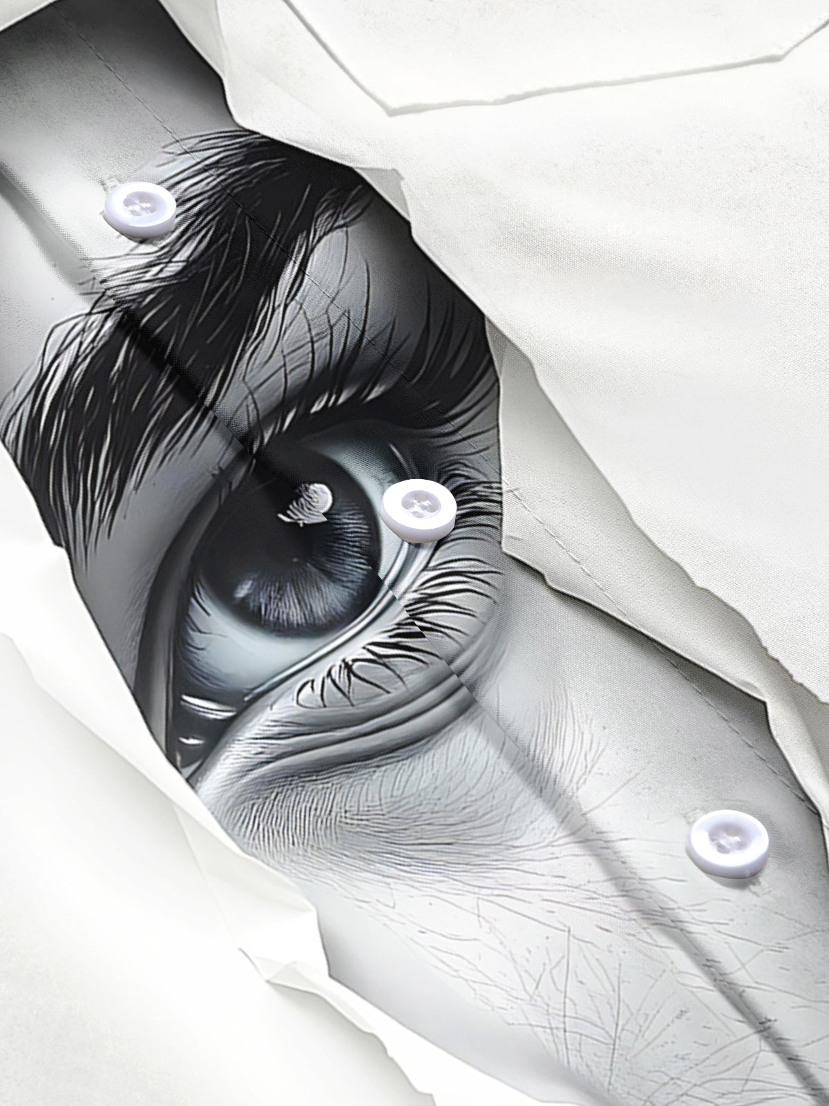 Men's face eye print short sleeve shirt flat lay view