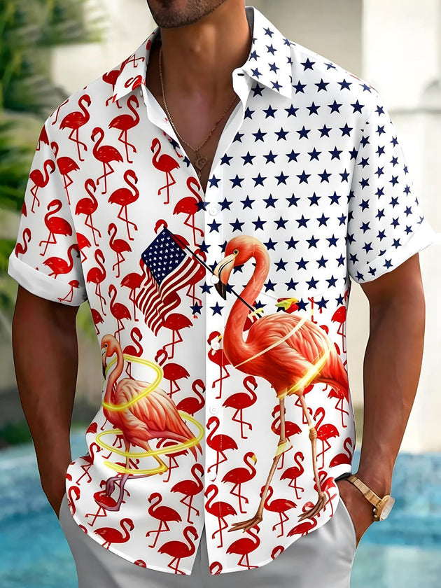 men's Hawaiian shirt front view Independence Day