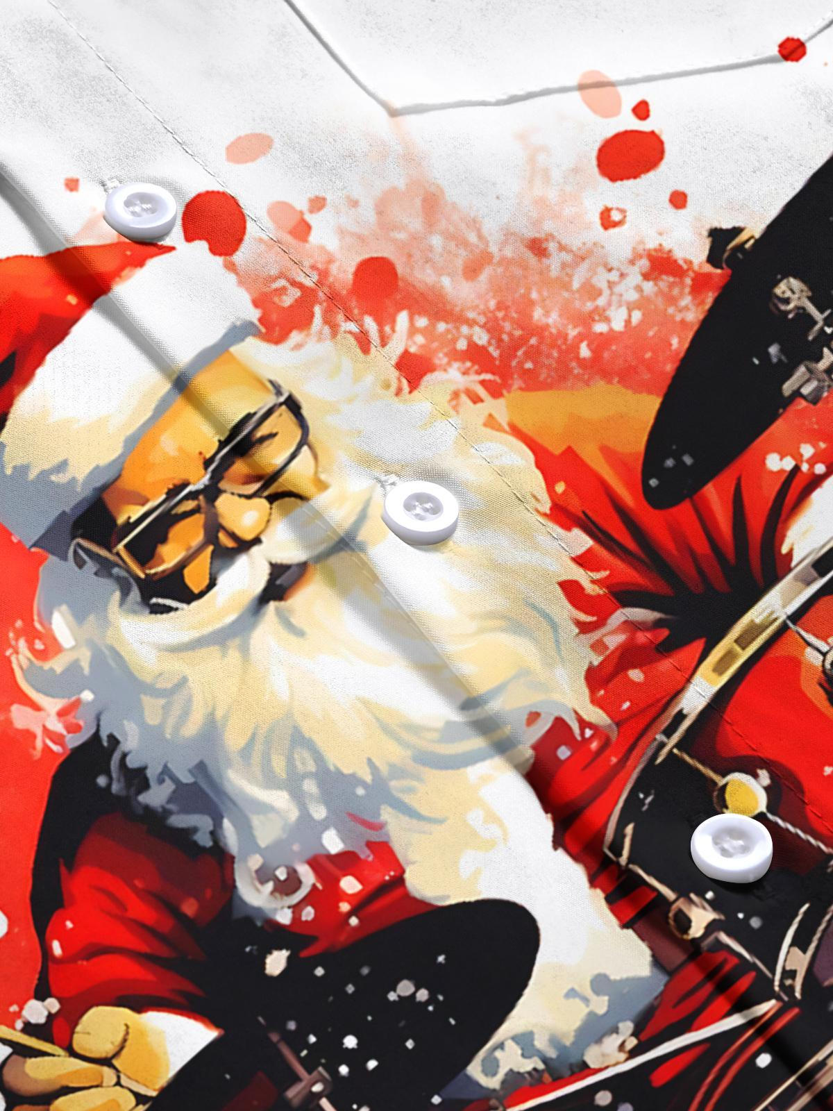 Santa Claus Drum Kit Print Men's Pocket Short Sleeve Shirts