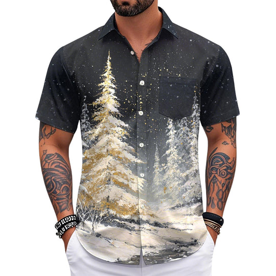 Adaychic Christmas Shirts for Men Christmas Tree Button Up Loose Fit Printed Shirts Fashion Casual Tops with Pocket for Party compatible