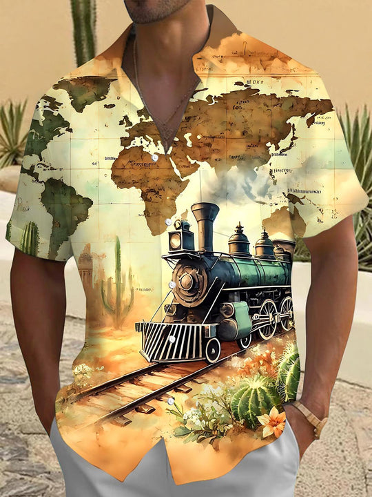 Train Desert Cactus Men's Pocket Short Sleeve Shirts