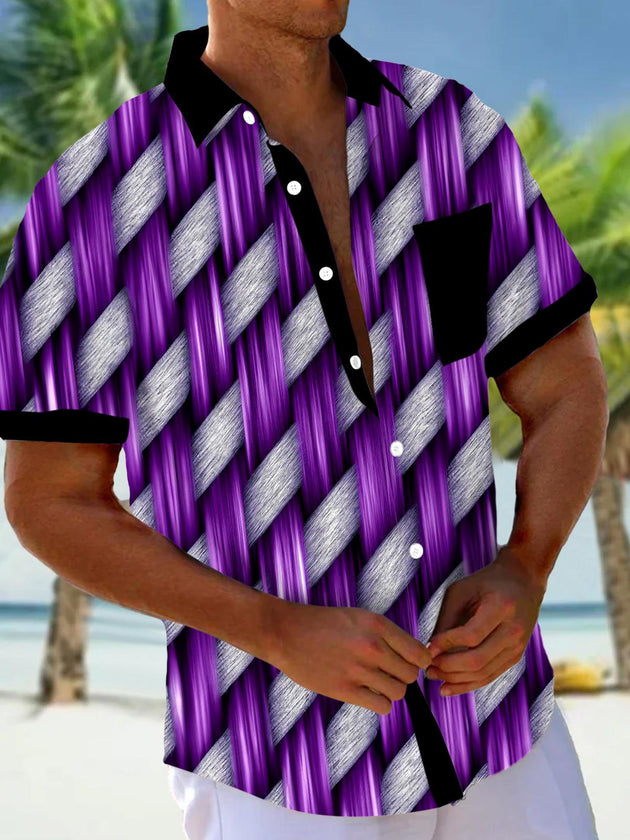 Men's geometric pocket short sleeve shirt front view