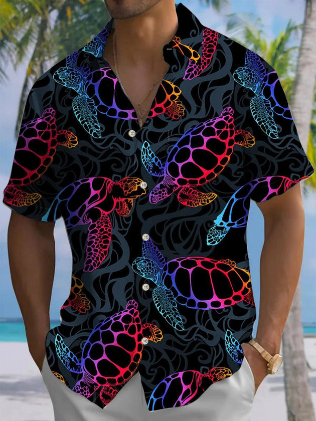 Hawaiian Sea Turtle Men's Pocket Short Sleeve Shirts