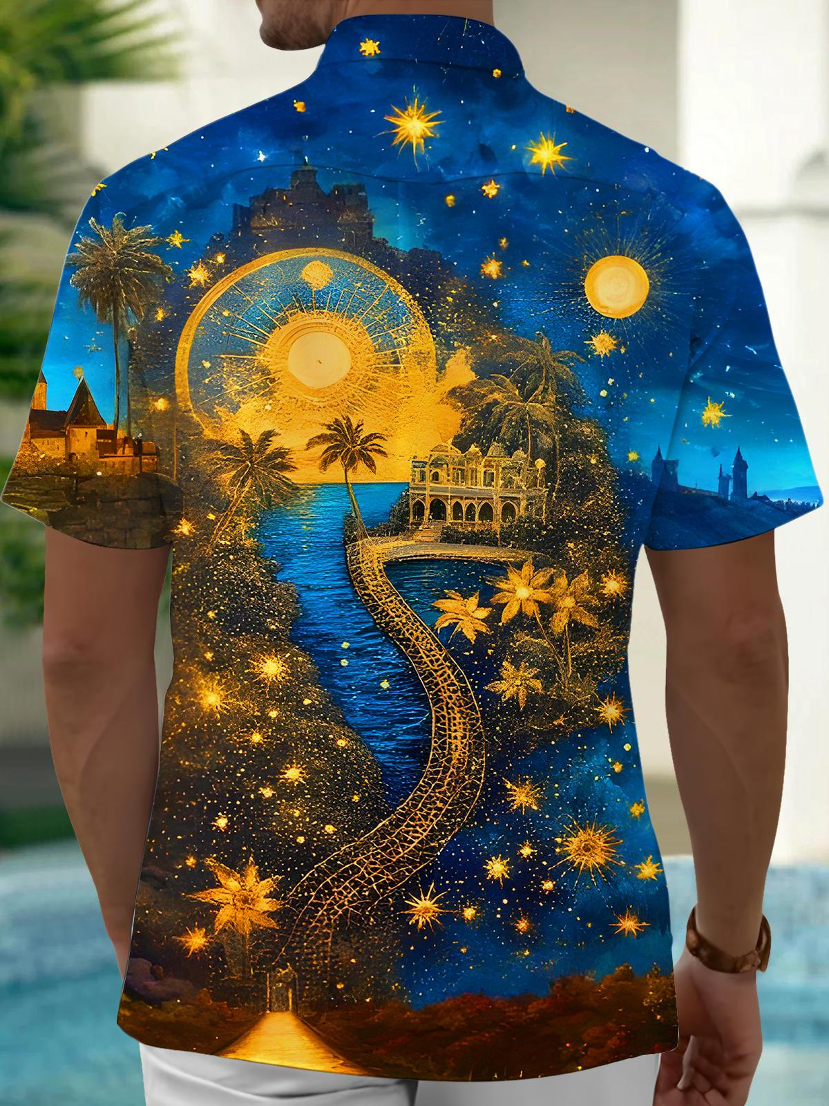 Art Gilded Coconut Tree Men's Pocket Short Sleeve Shirts