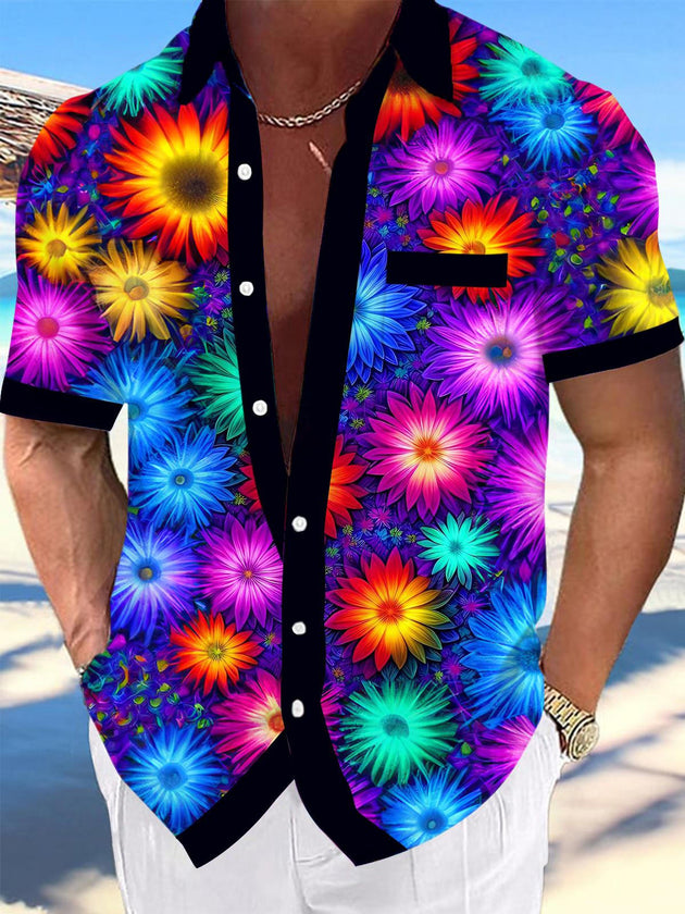Men's floral print short sleeve shirt front view