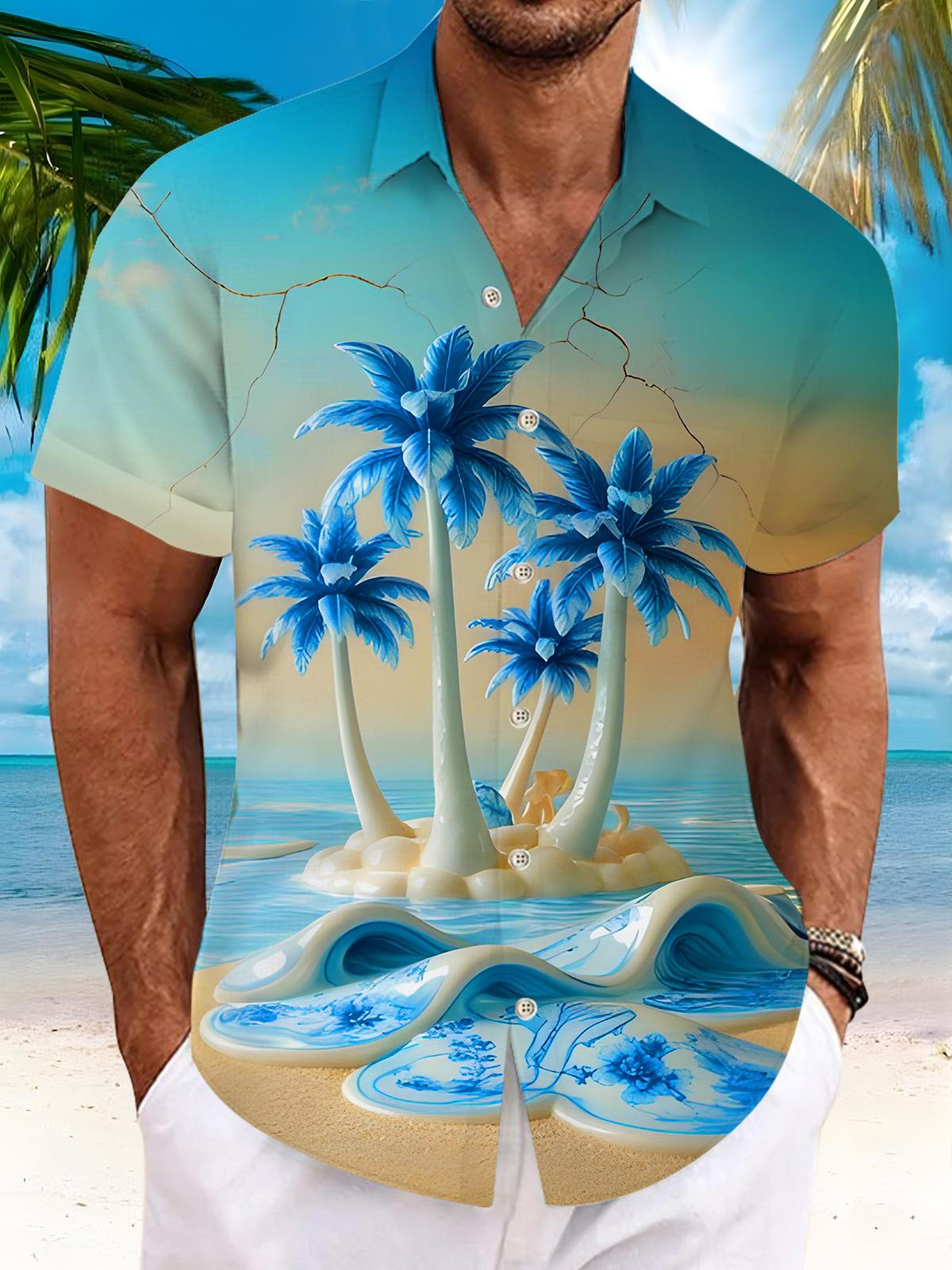 Hawaiian Coconut Trees Beach Men's Pocket Short Sleeve Shirts