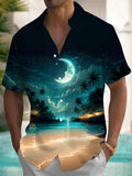 Beach Scenery Moon Men's Pocket Short Sleeve Shirts