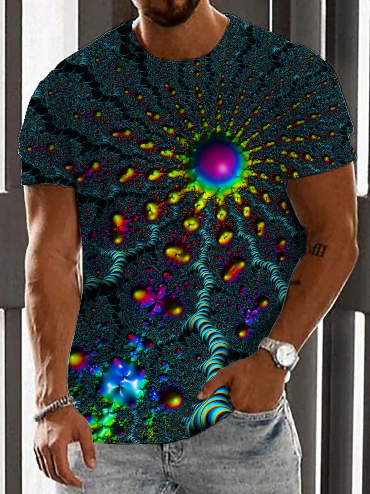 Abstract Art Print Round Neck Short Sleeve Men's T-shirt