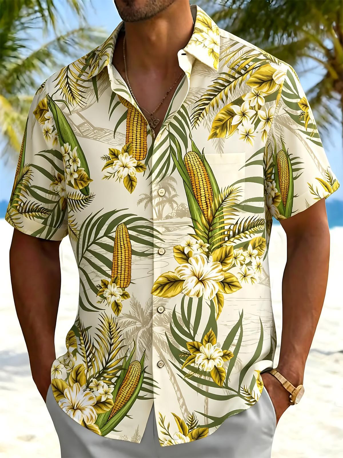 men's corn flower print short sleeve shirt front view
