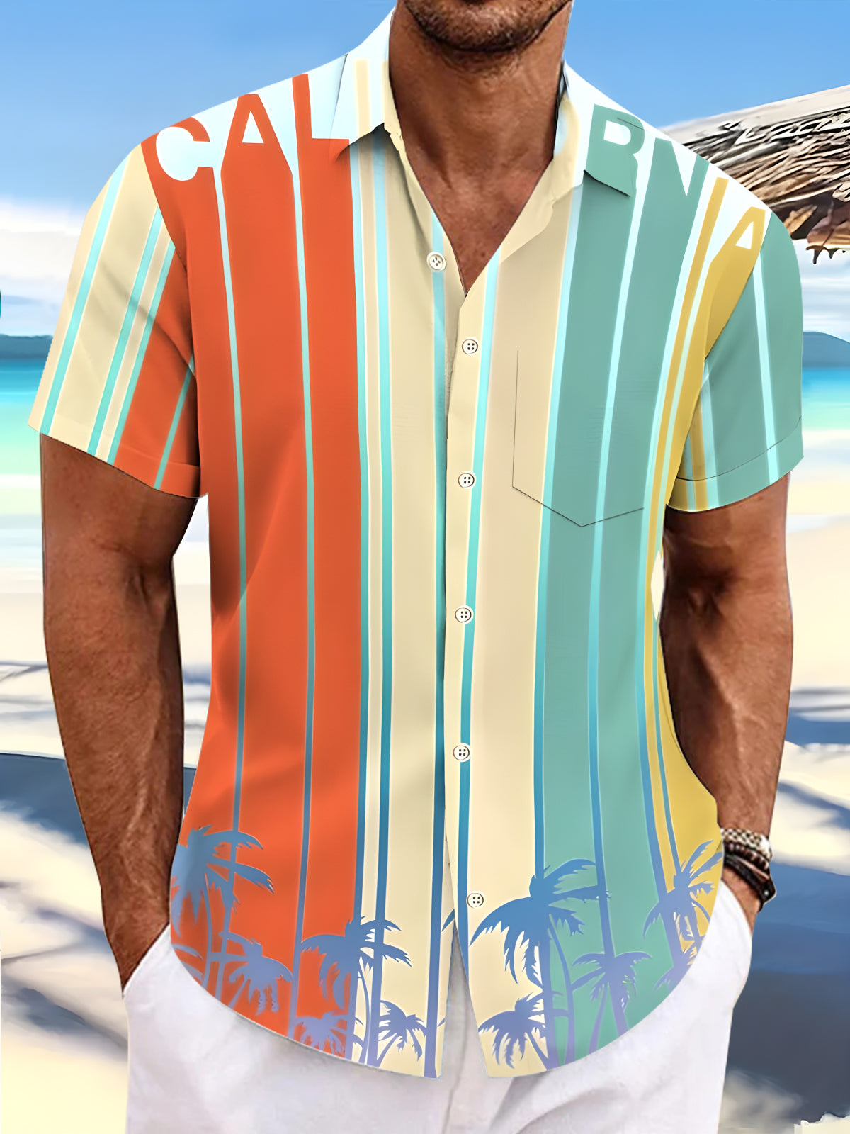 Coconut Tree Men's Pocket Short Sleeve Shirts