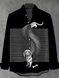 Animal Dog Line Men's Pocket Long Sleeve Stand Collar Shirts