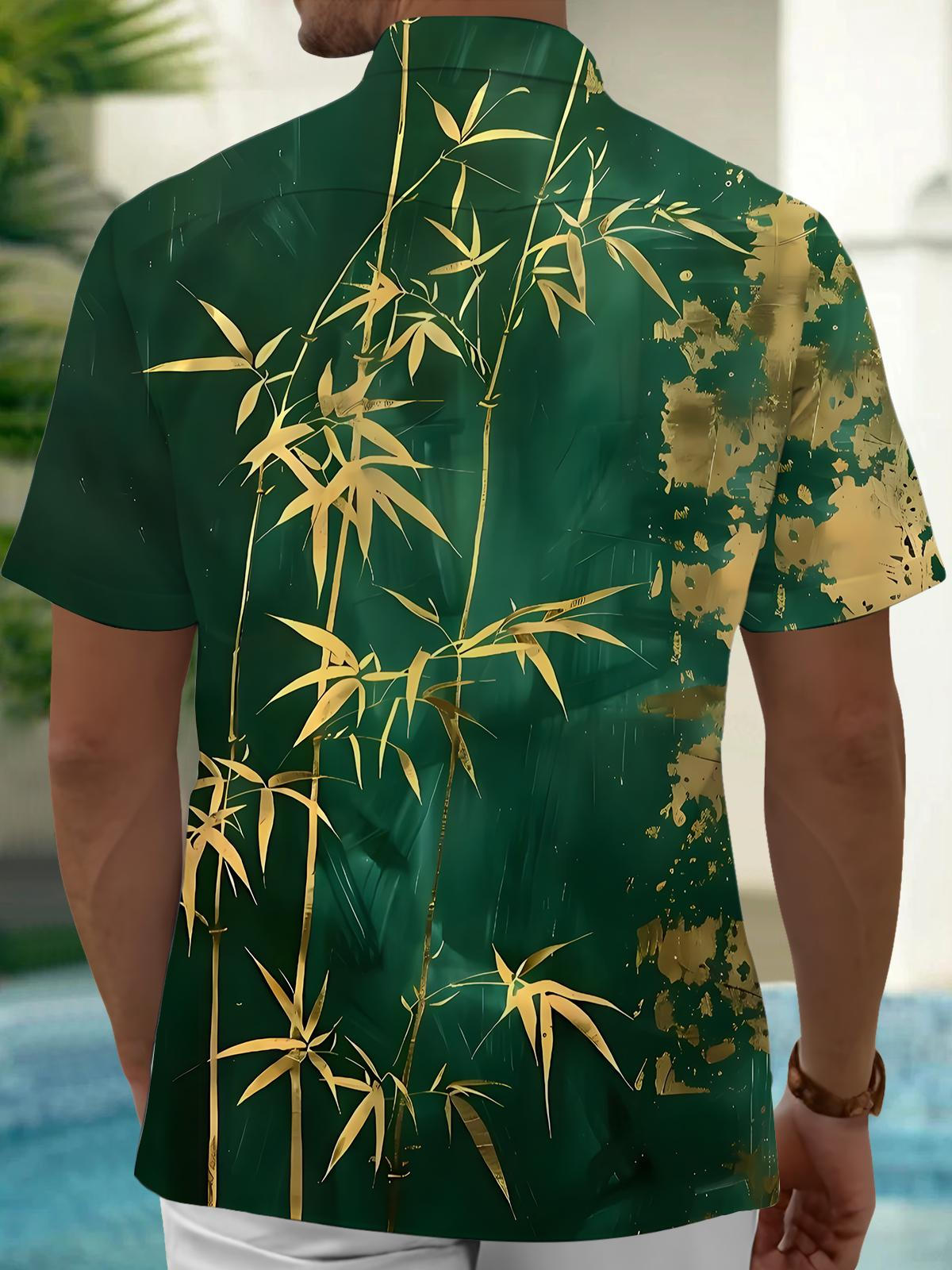 Bamboo Print Men's Pocket Short Sleeve Shirts