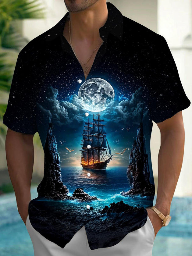 Men's solid pocket short sleeve shirt front view