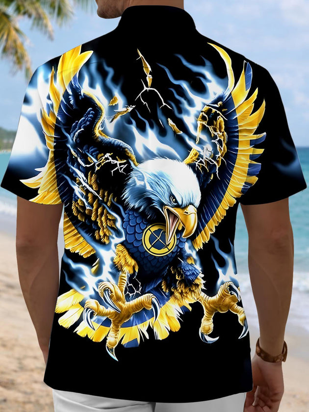 Men's American flag print short sleeve shirt back view