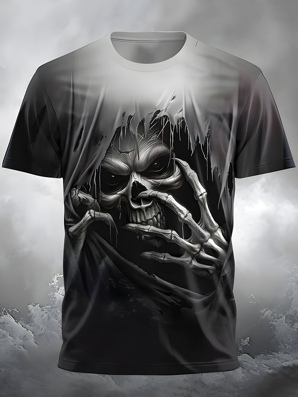 Skull Round Neck Short Sleeve Men's T-shirt