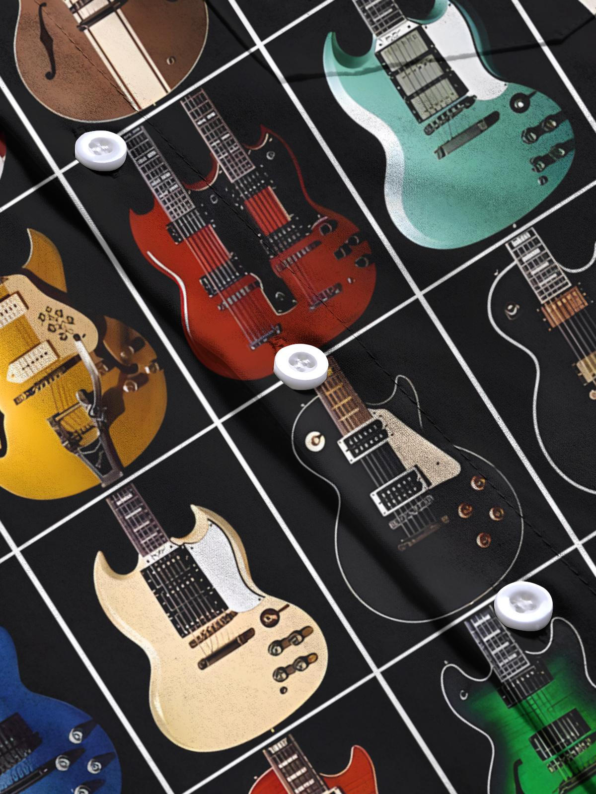 Guitar Print Men's Pocket Short Sleeve Shirts