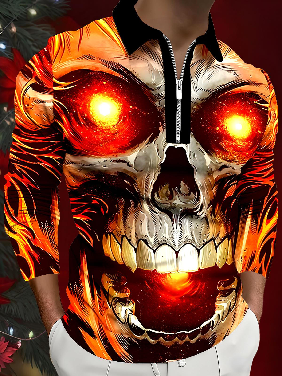 Dark Skull Men's Long Sleeve Zipper Polo