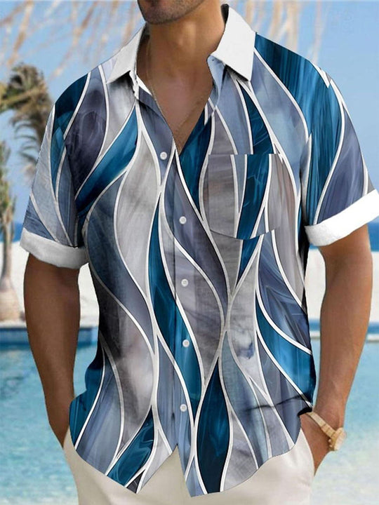 men's geometric print shirt front view