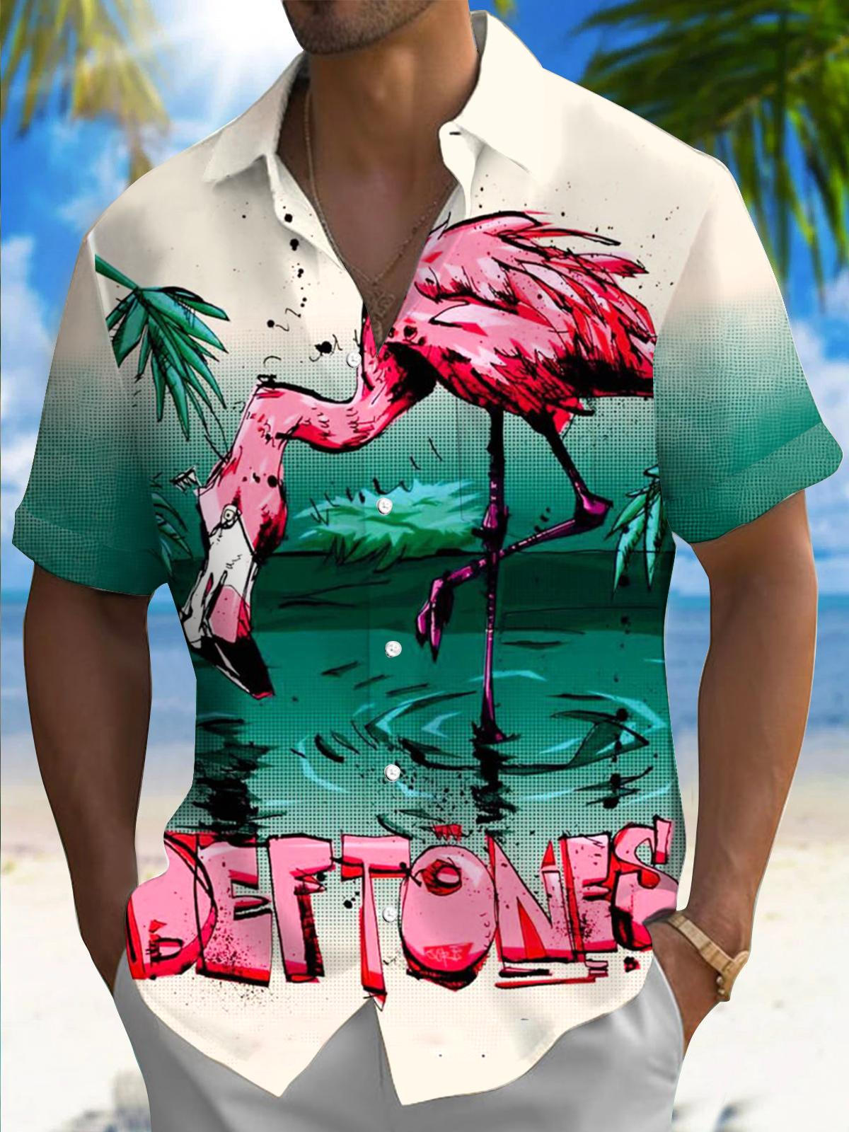 Flamingo Print Men's Pocket Short Sleeve Shirts