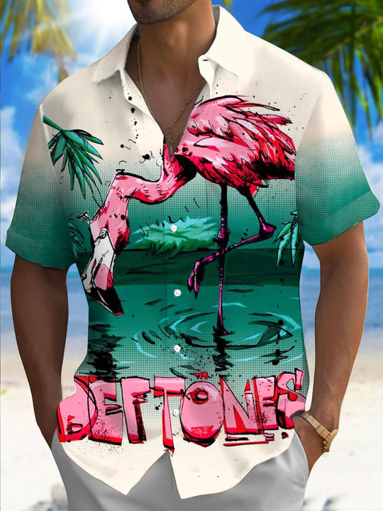 men's flamingo print shirt front view