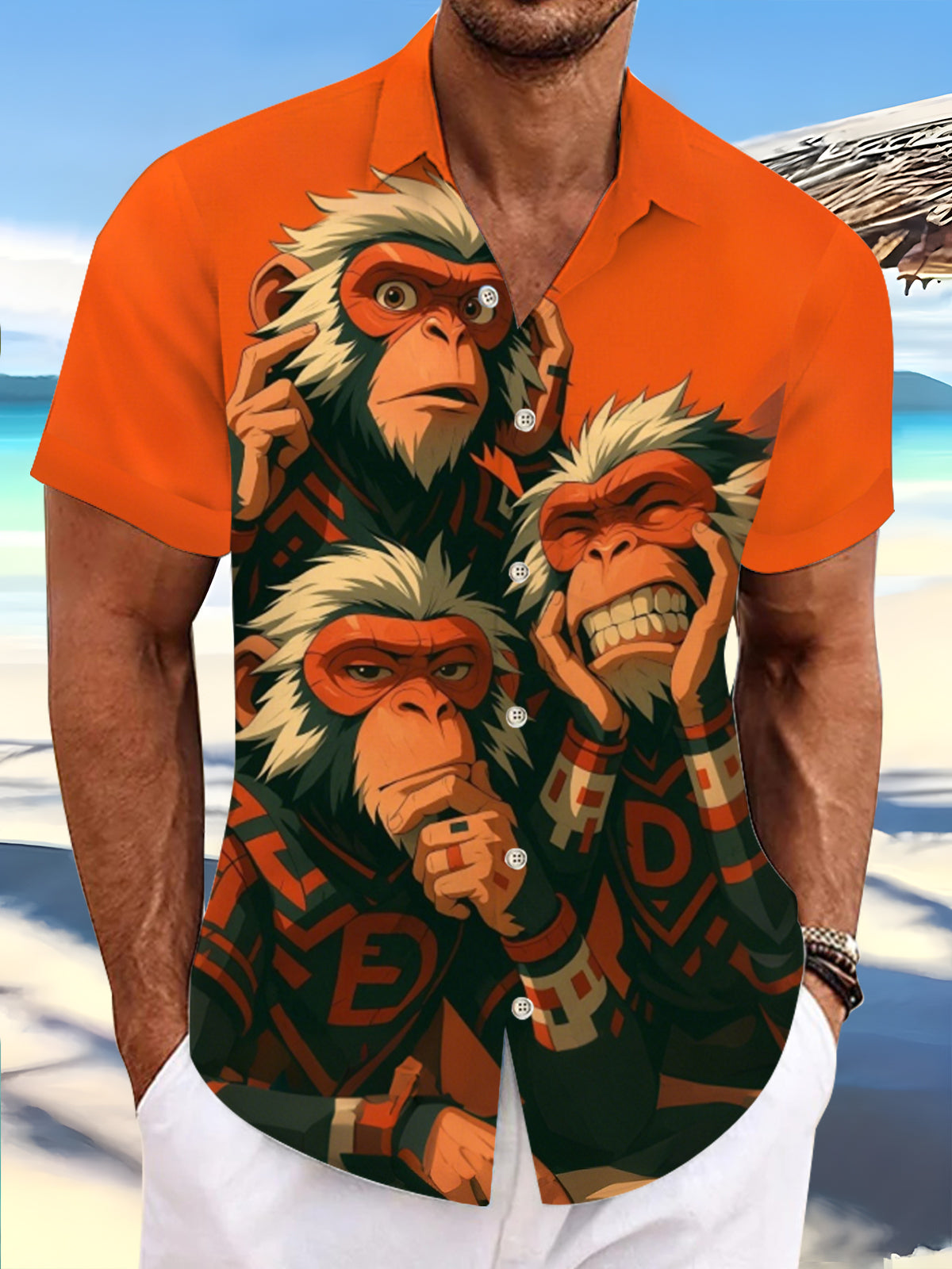Monkey Print Men's Pocket Short Sleeve Shirts