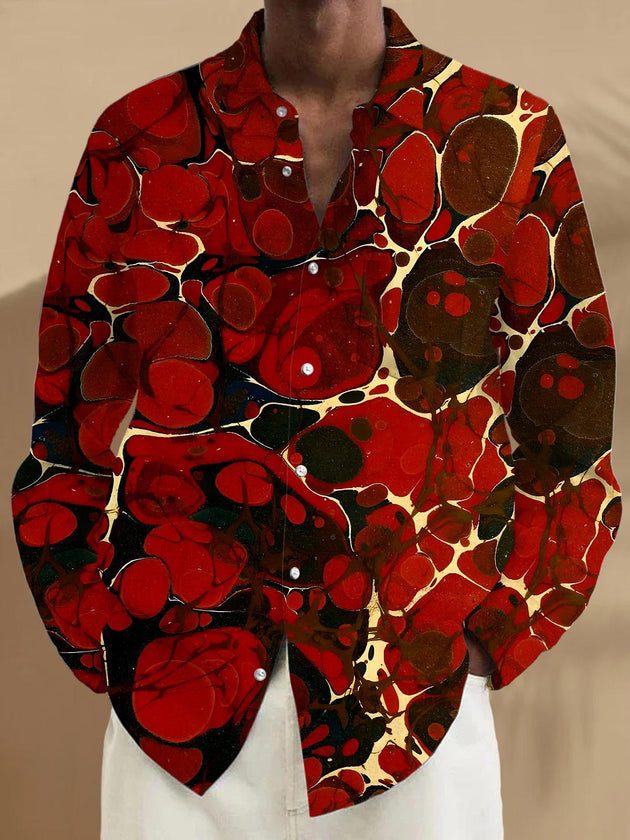 Men's abstract print pocket long sleeve shirt front view