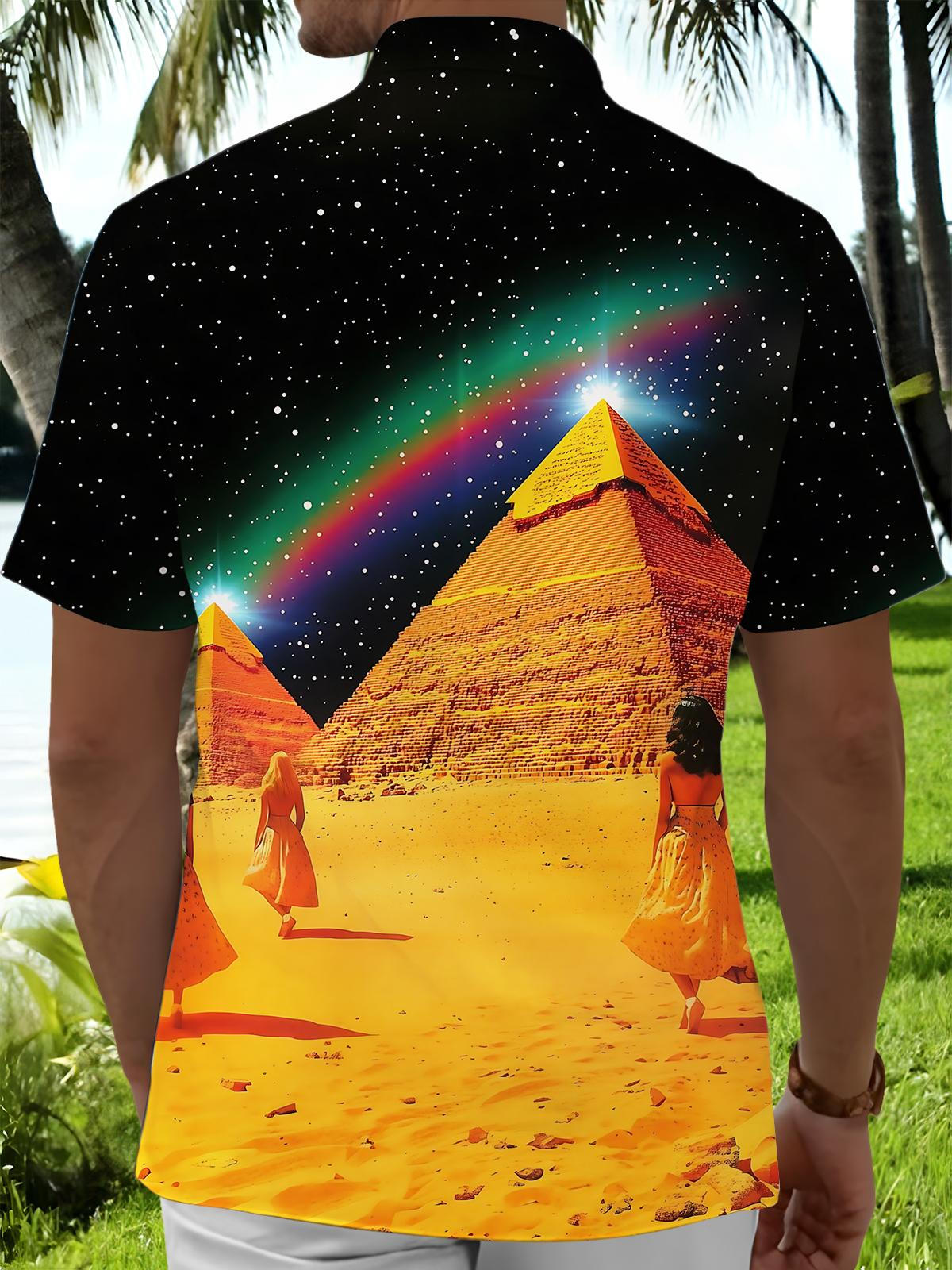 Pyramid Art Print Men's Pocket Short Sleeve Shirts