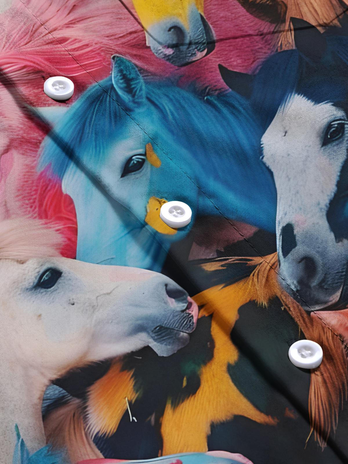 Horse Print Men's Pocket Short Sleeve Shirts