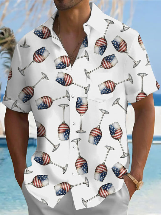 Men American flag print short sleeve shirt front view Independence Day